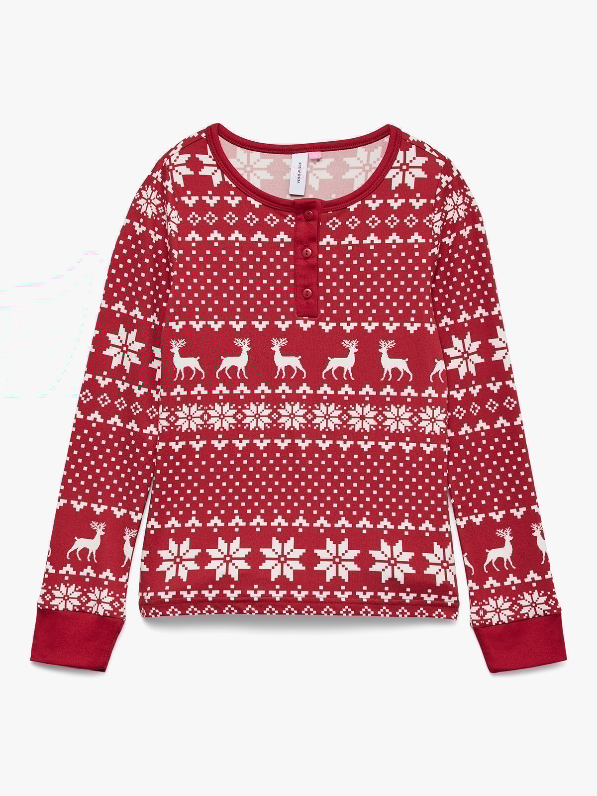 Vero Moda Girl Chris Long Sleeve Button Top Jrs Xmas Girl Karanda Red