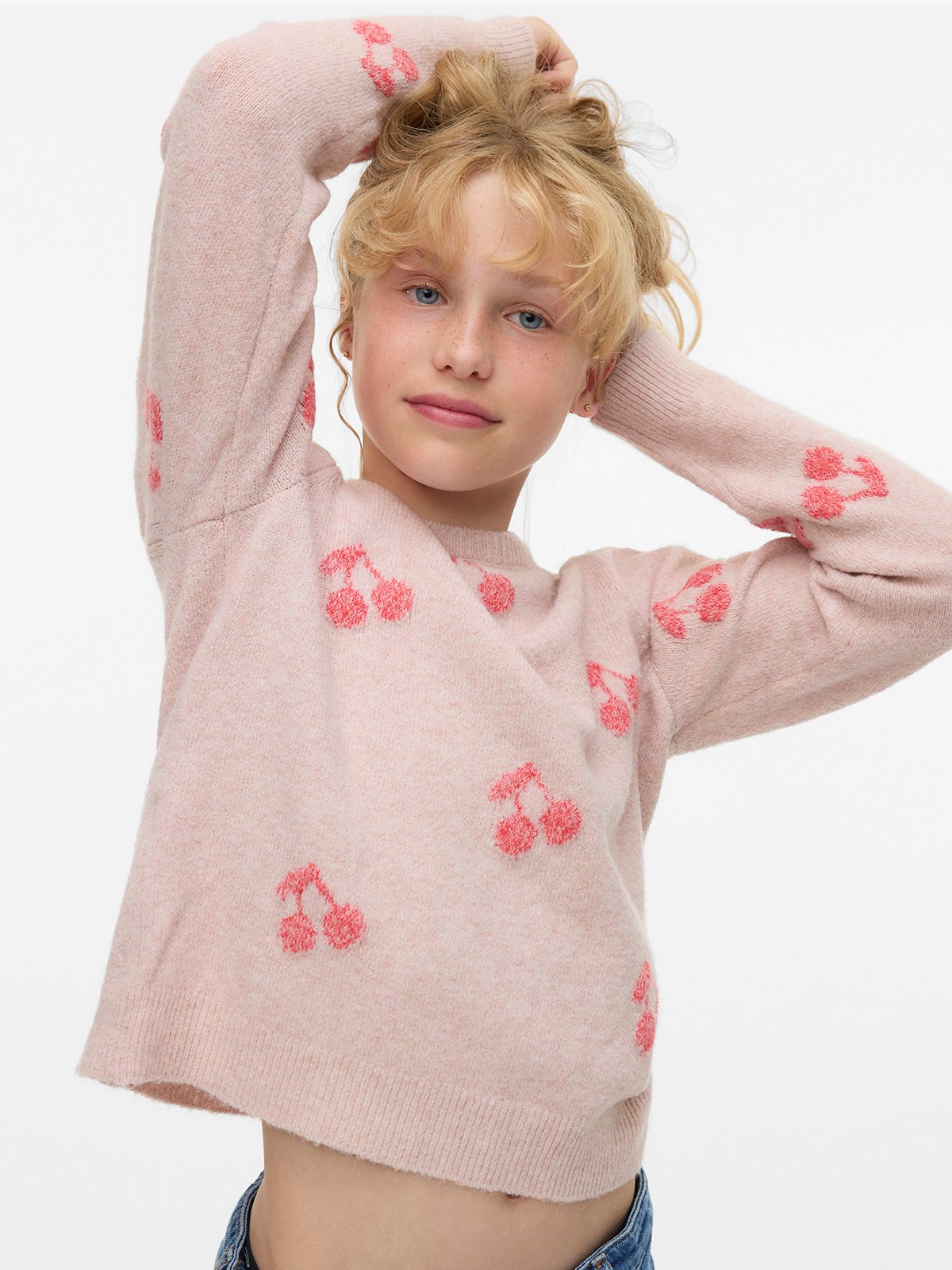 Vero Moda Girl Doffy Intarsia Long Sleeve O-Nck Pullover Misty Rose