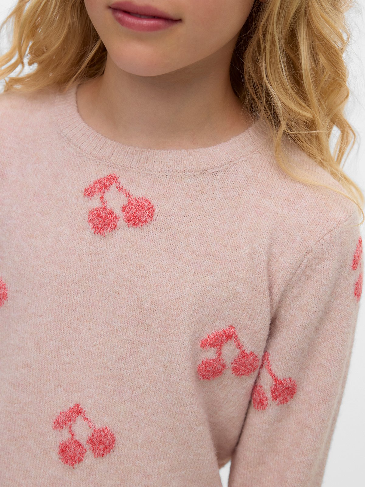 Vero Moda Girl Doffy Intarsia Long Sleeve O-Nck Pullover Misty Rose