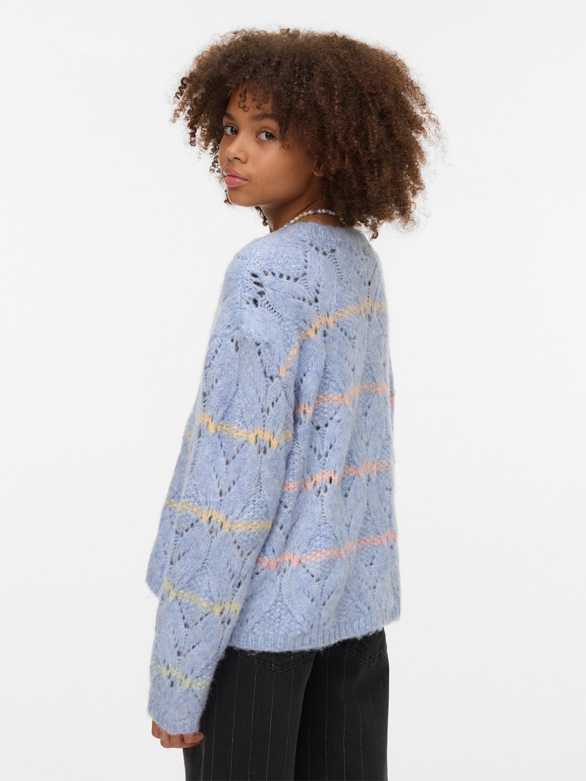 Vero Moda Girl New Hatty Long Sleeve O-Neck Stitch Pullover Brunnera Blue W. SPACE DYE