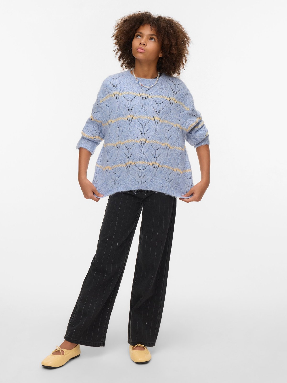 Vero Moda Girl New Hatty Long Sleeve O-Neck Stitch Pullover Brunnera Blue W. SPACE DYE