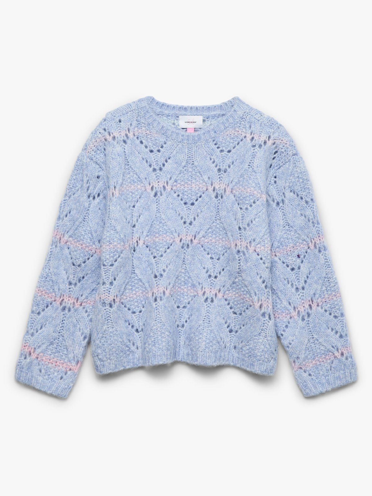 Vero Moda Girl New Hatty Long Sleeve O-Neck Stitch Pullover Brunnera Blue W. SPACE DYE