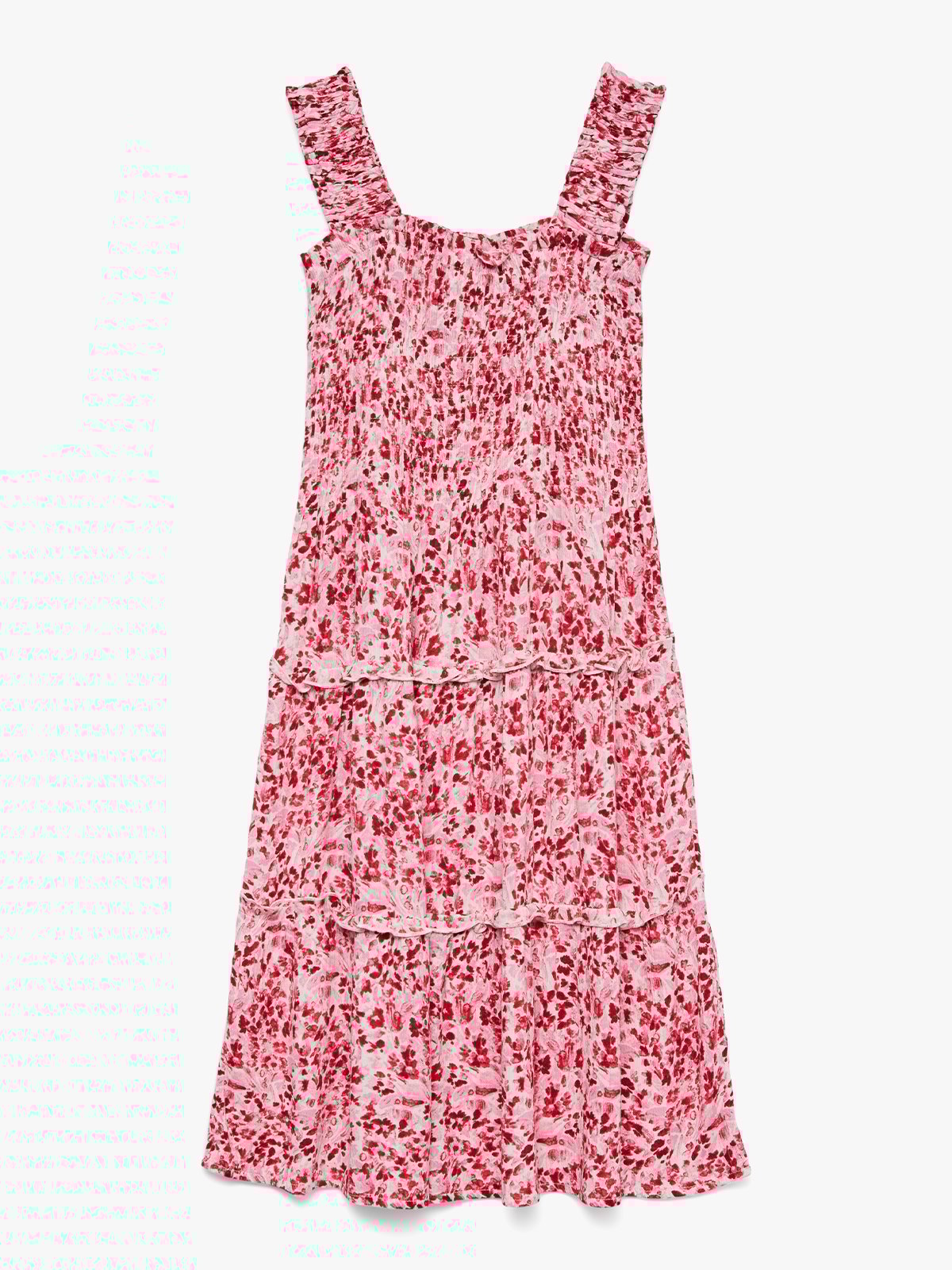 Vero Moda Girl Menny Sl Smock Calf Dress Snow White W. Coral Paradise