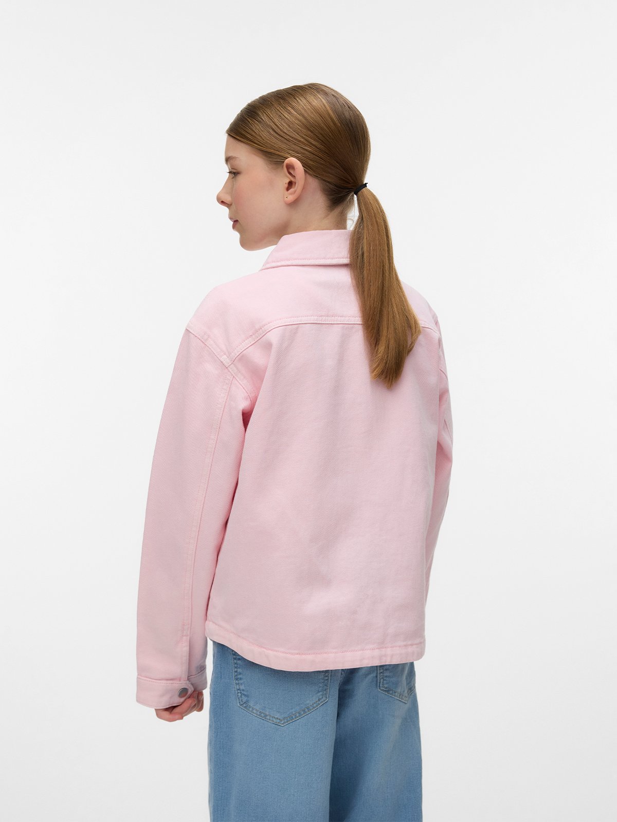 Vero Moda Girl Jamie Long Sleeve Denim Shacket Mix Parfait Pink