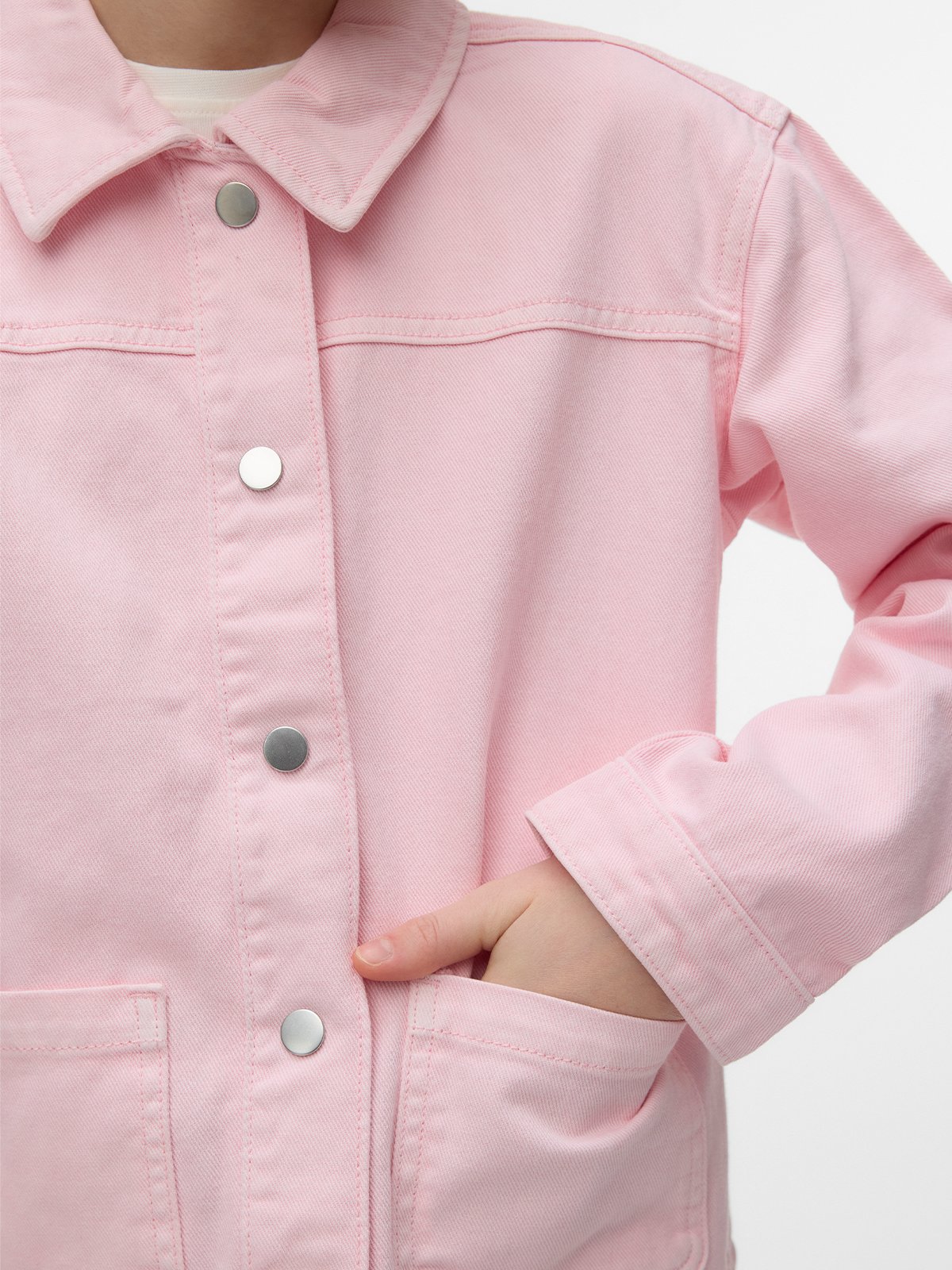 Vero Moda Girl Jamie Long Sleeve Denim Shacket Mix Parfait Pink