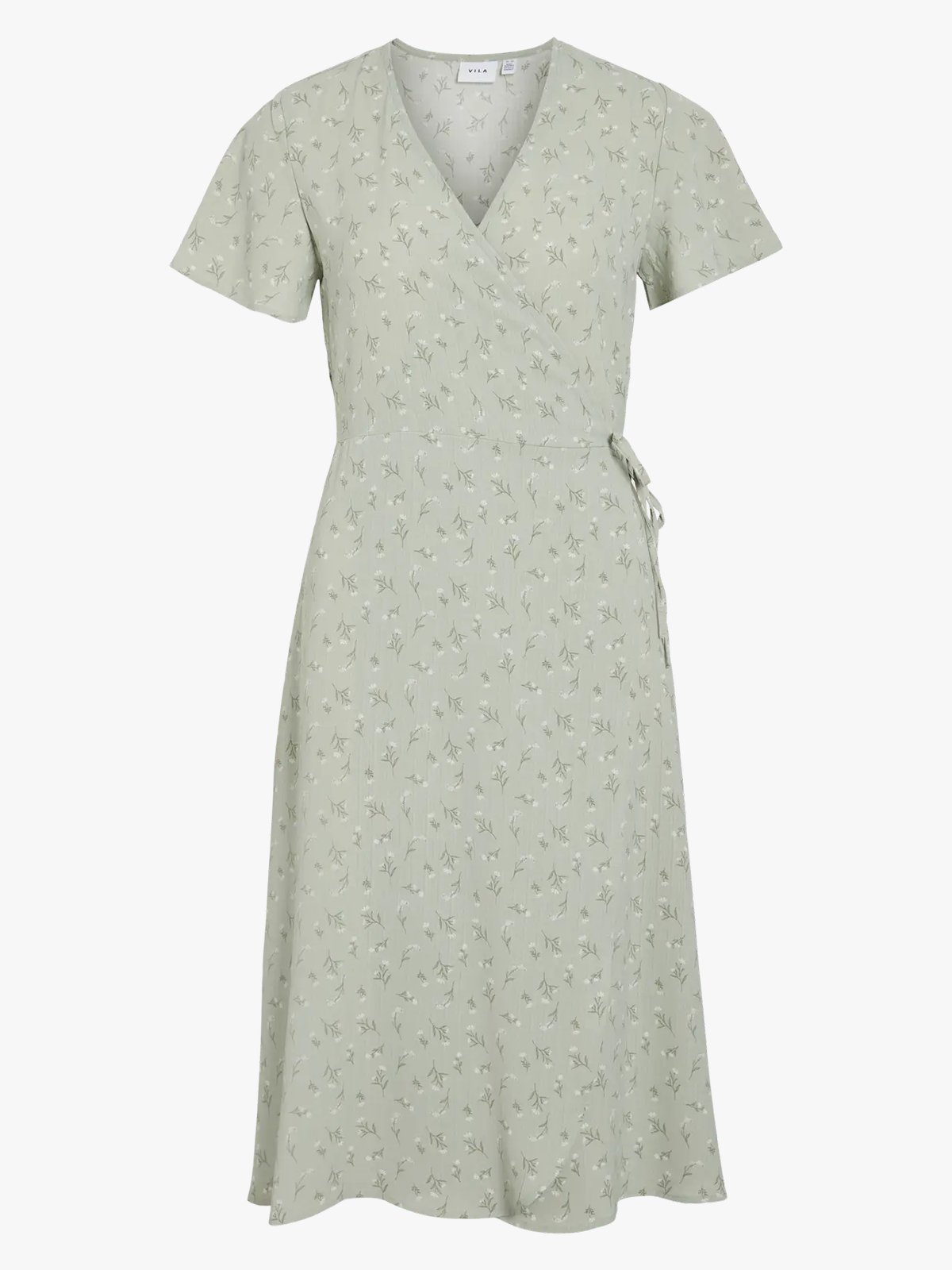 Vila Lovie Short Sleeve Wrap Midi Dress Desert Sage FLOWER