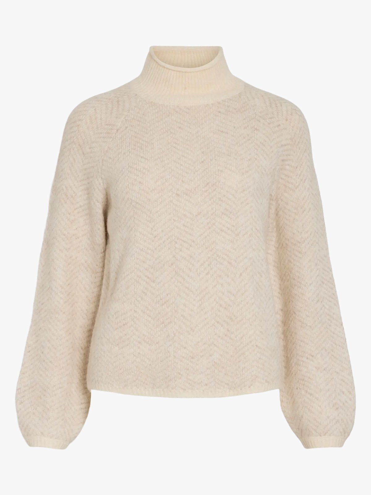 Vila Lory High Neck Long Sleeve Knit Top Eggnog NATURAL MELANGE