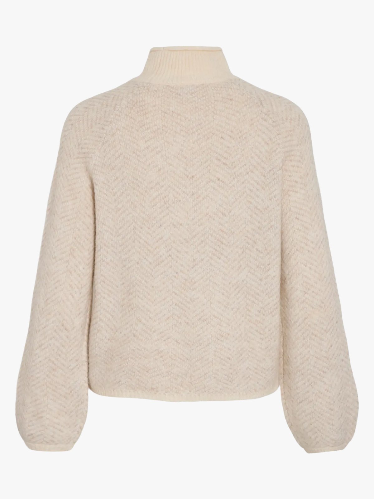 Vila Lory High Neck Long Sleeve Knit Top Eggnog NATURAL MELANGE