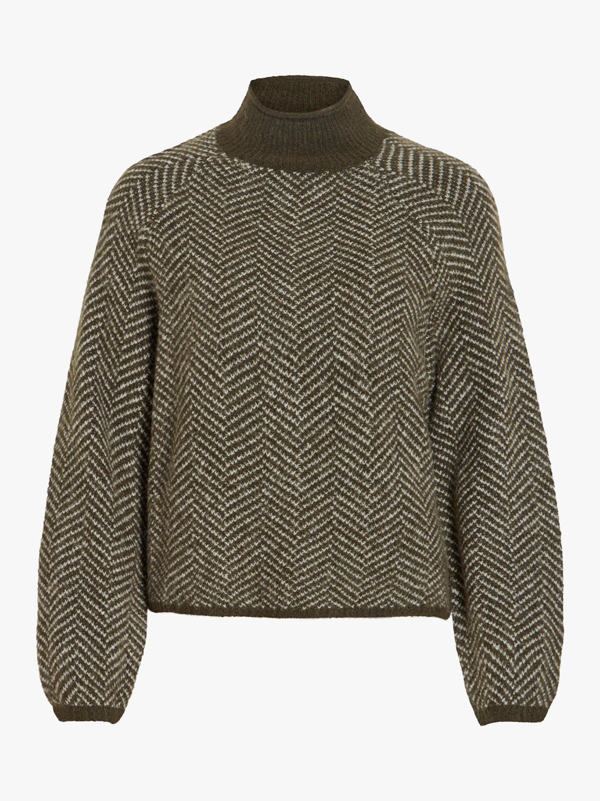 Vila Lory High Neck Long Sleeve Knit Top Forest Night / Eggnog Melange