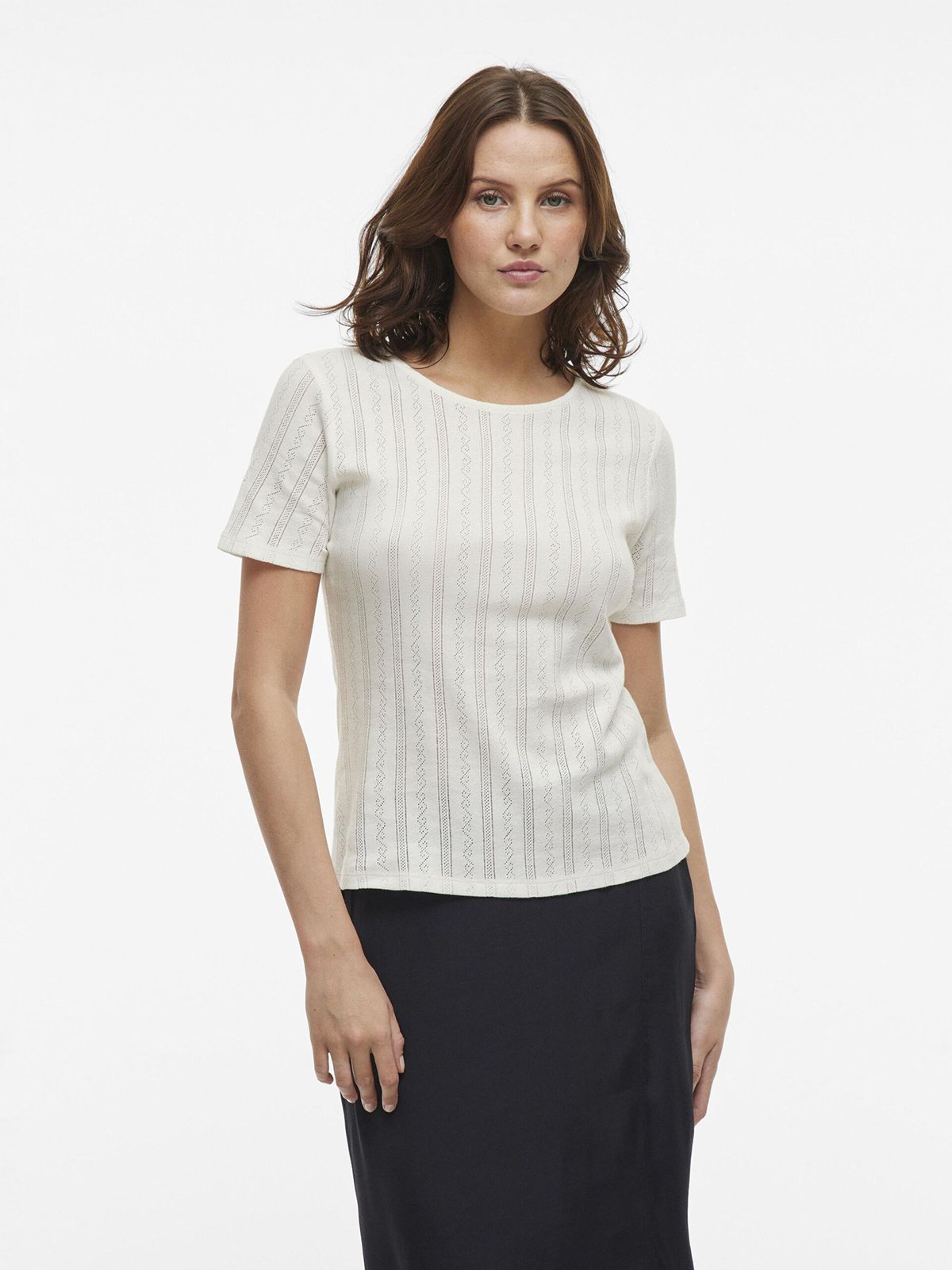 Vila Kassie Short Sleeve Pointelle Top Snow White