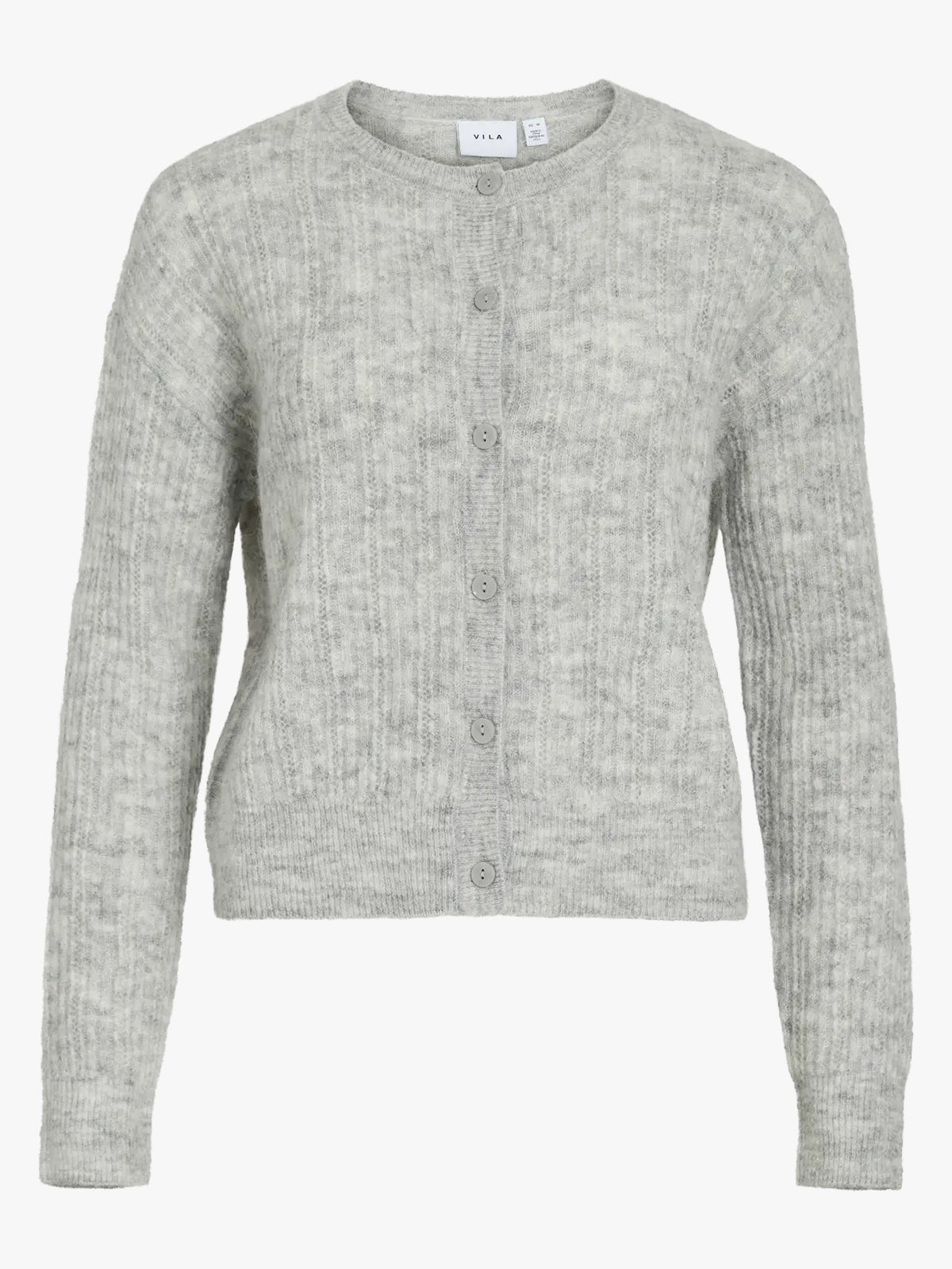 Vila Pretty O-Neck Pointelle Cardigan Light Grey Melange