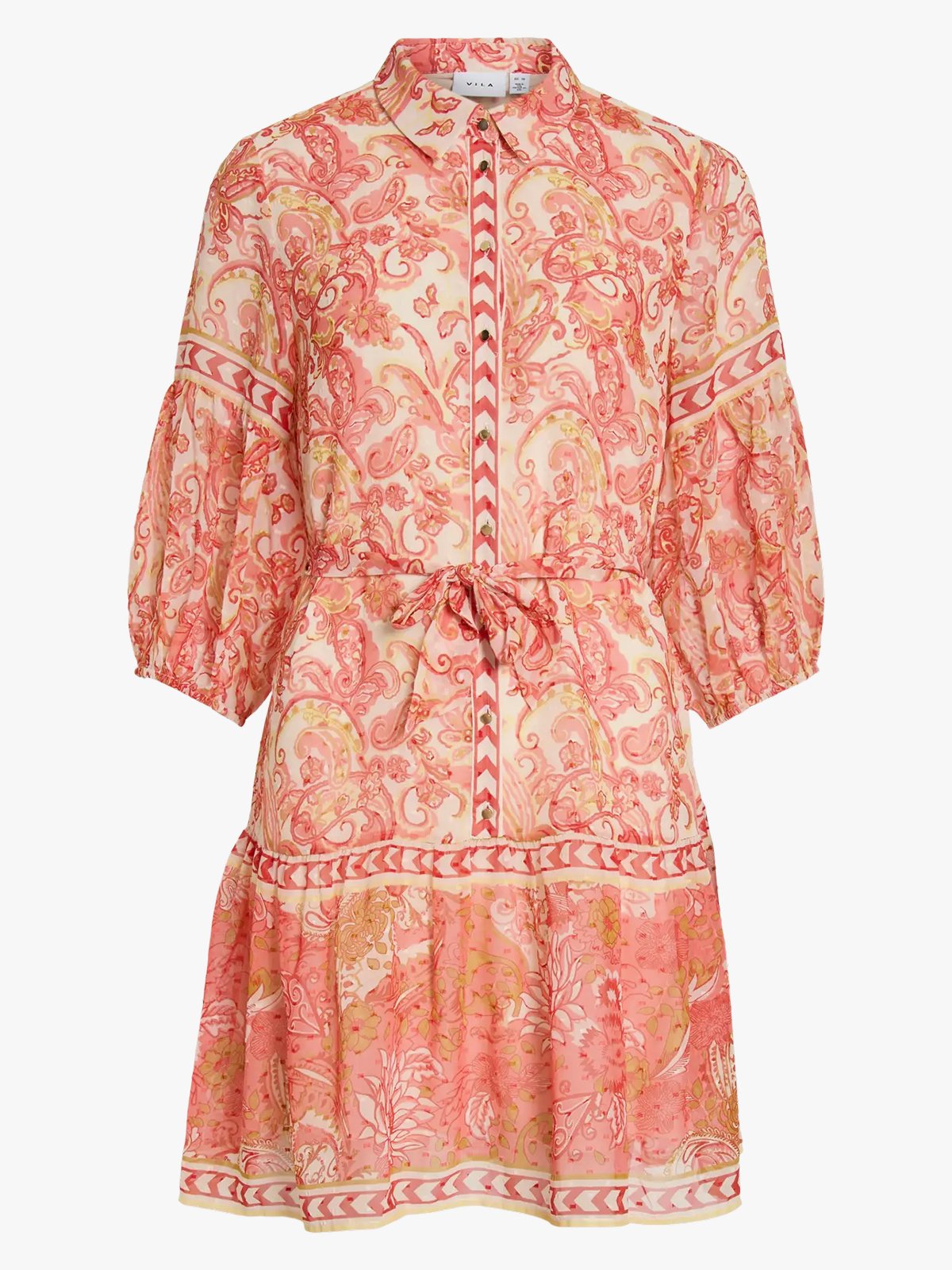 Vila Praya V-Neck Printed Short Dress Birch DUBARRY AURORA PALE BANANA WOOD THRUSH