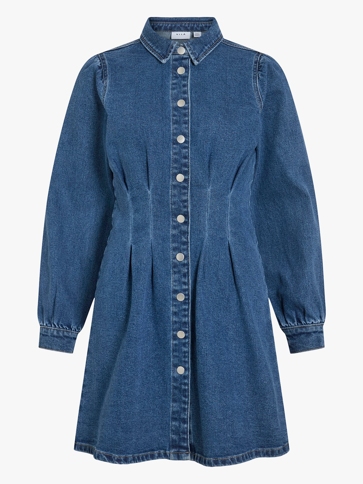 Vila Sol Long Sleeve Pleat Denim Dress Medium Blue Denim