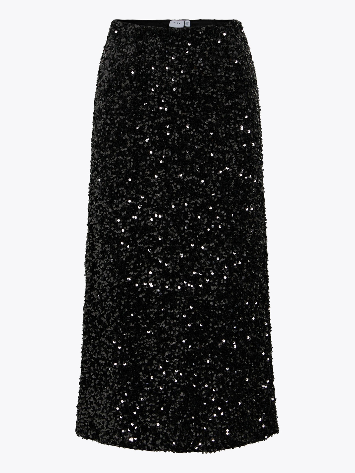 Vila Faith High Waist Midi Sequin Skirt Black Beauty