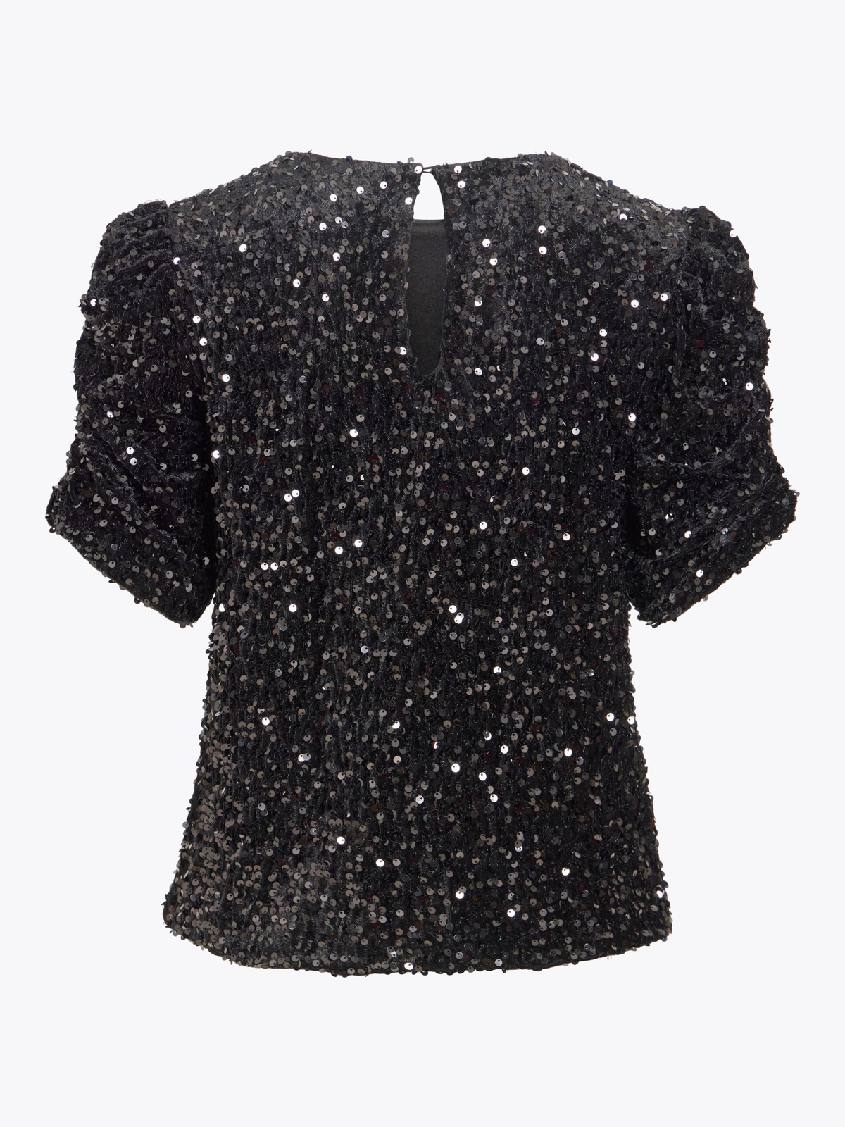 Vila Believe O-Neck Puff Sequins Top Black