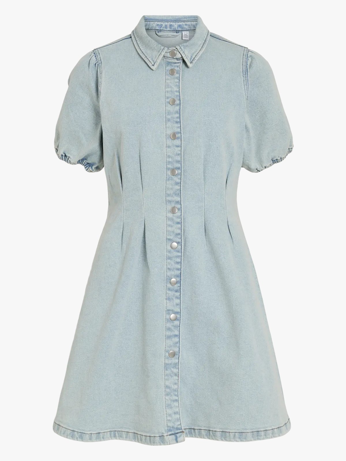 Vila Sol Long Sleeve Pleat Denim Dress Light Blue Denim