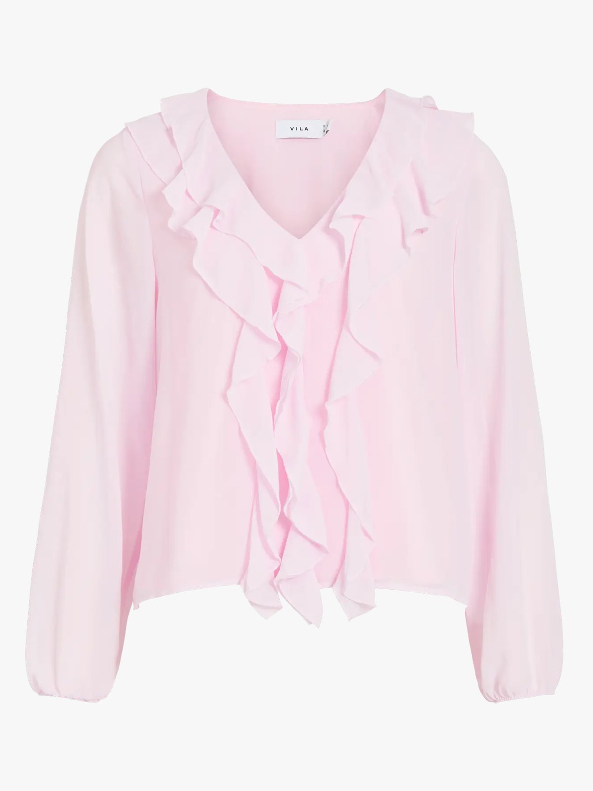Vila Ane Long Sleeve V-Neck Frill Top Cherry Blossom