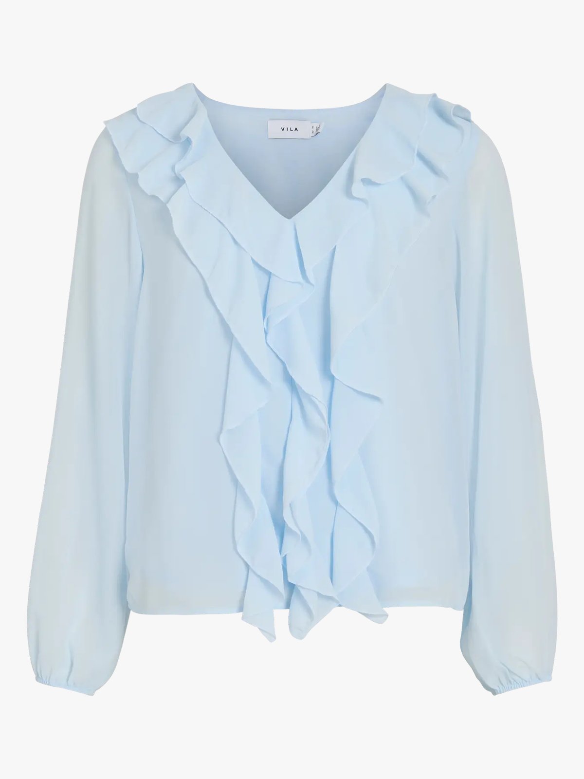 Vila Ane Long Sleeve V-Neck Frill Top Nantucket Breeze
