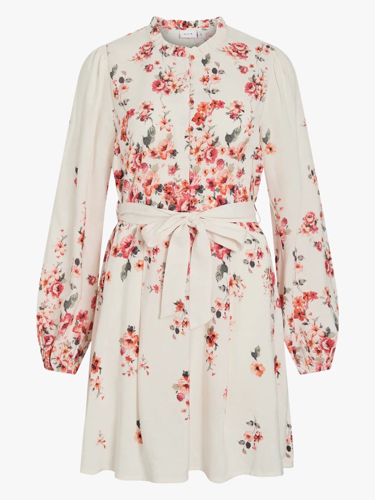 Vila Elma Bai O-Neck Long Sleeve Short Dress Cloud Dancer