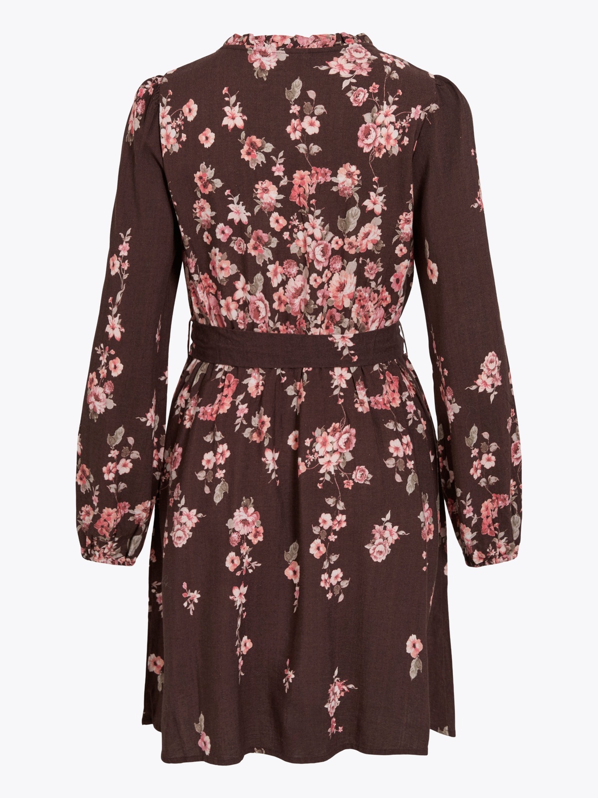 Vila Elma Bai O-Neck Long Sleeve Short Dress Coffee Bean