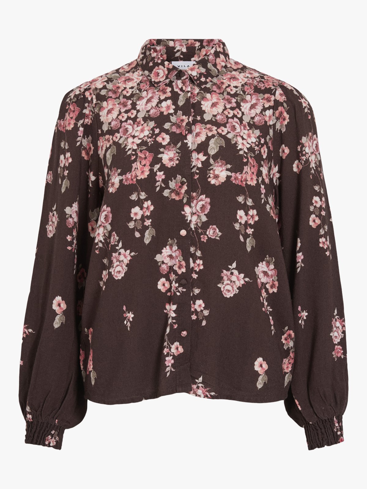 Vila Elma Bai Long Sleeve Shirt Coffee Bean Flowers