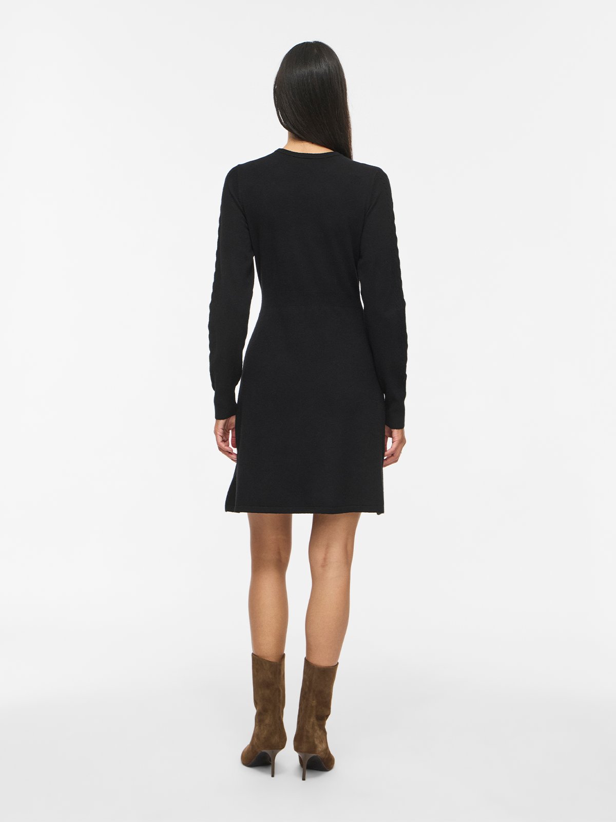 Vila Kerry O-Neck Long Sleeve Cable Knit Dress Black Beauty