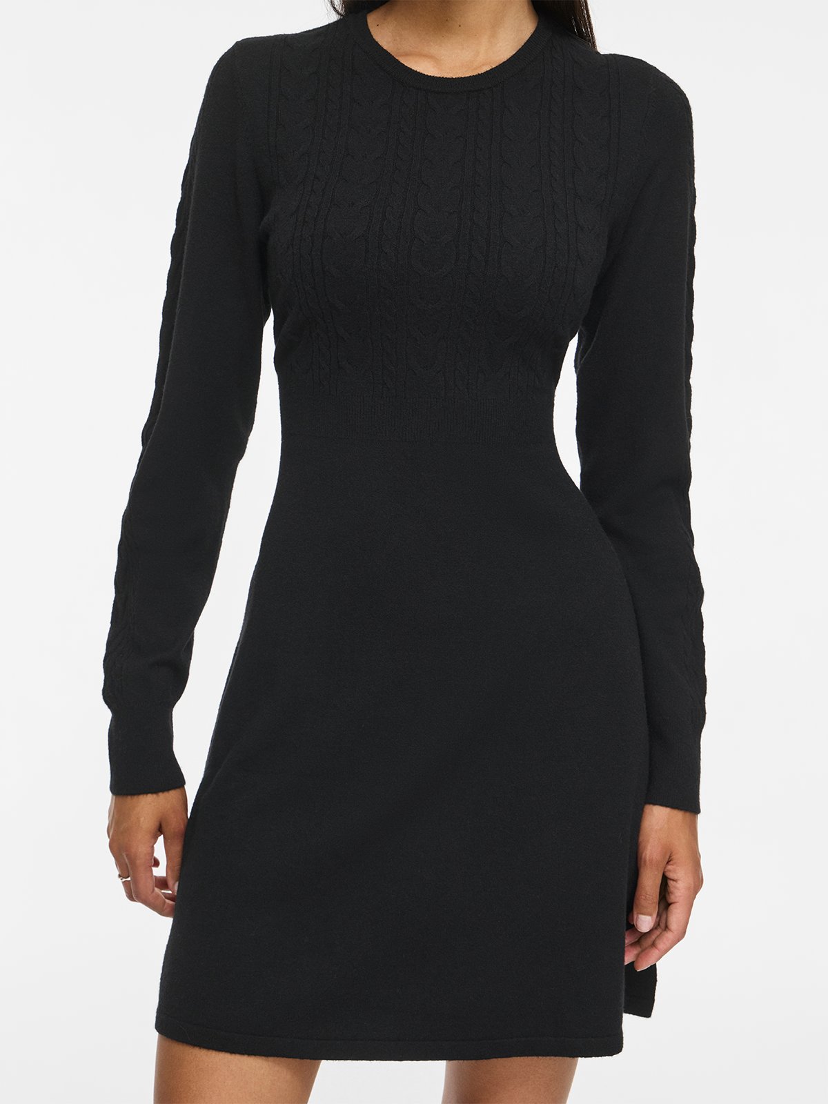 Vila Kerry O-Neck Long Sleeve Cable Knit Dress Black Beauty