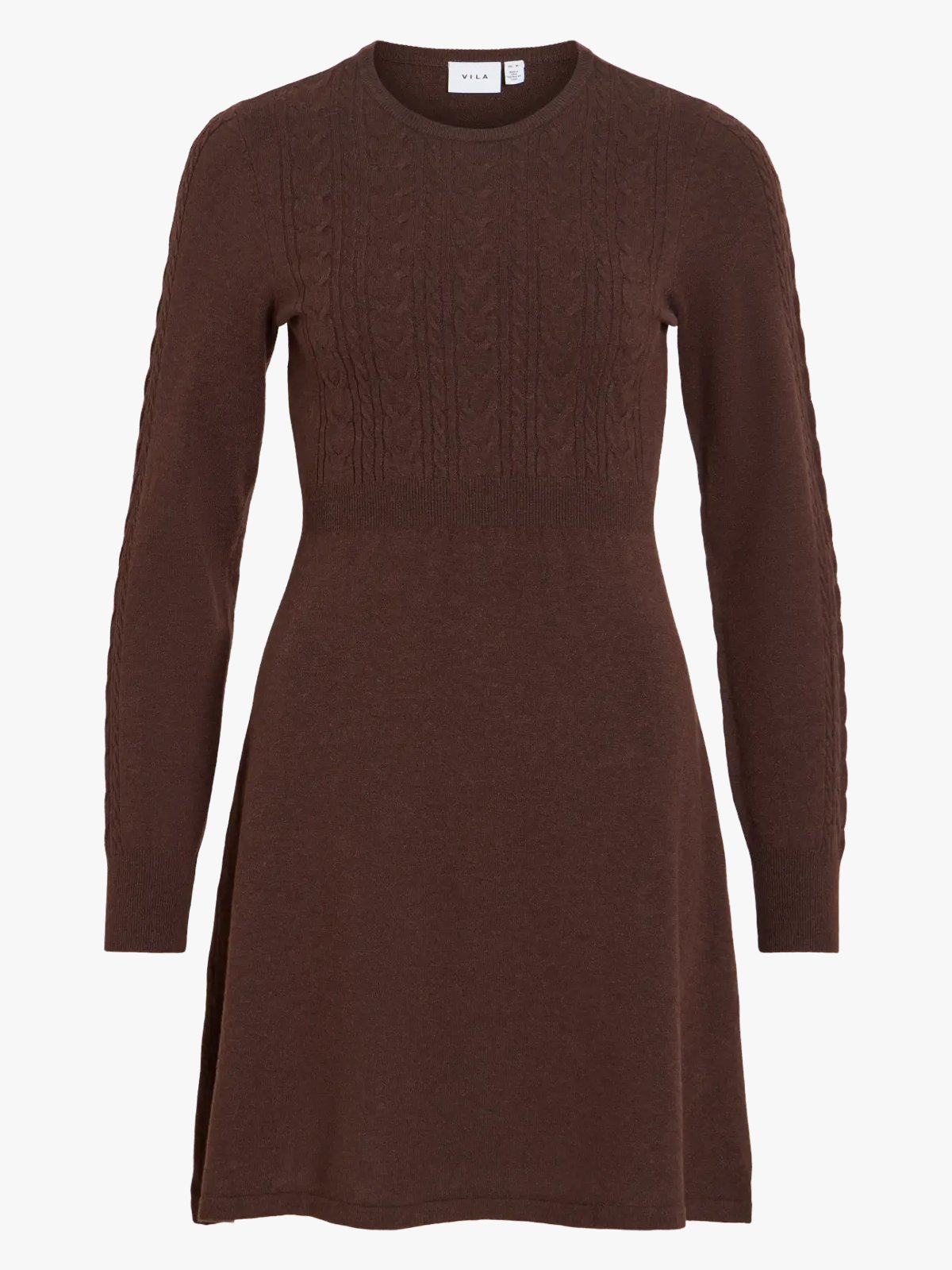 Vila Kerry O-Neck Long Sleeve Cable Knit Dress Coffee Bean