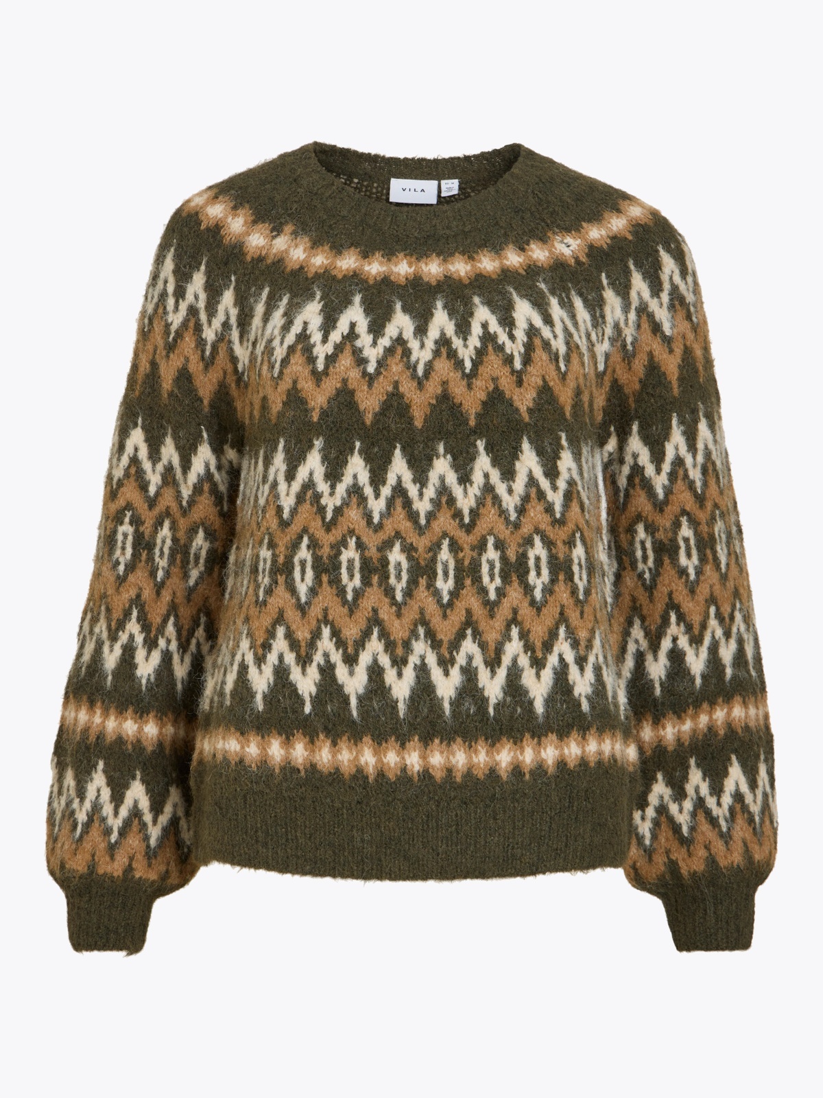 Vila Bows O-Neck Long Sleeve Jaquard Knit Top Forest Night