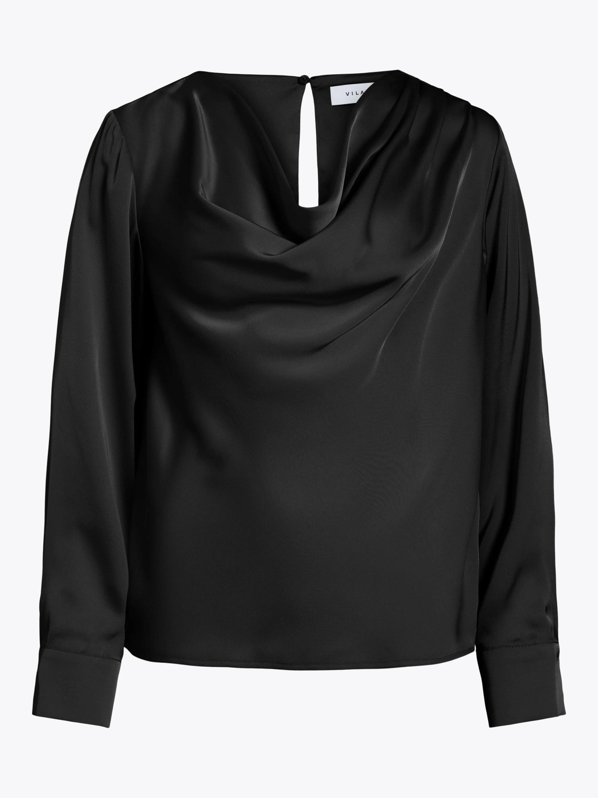 Vila Freja Waterfall Long Sleeve Top Black