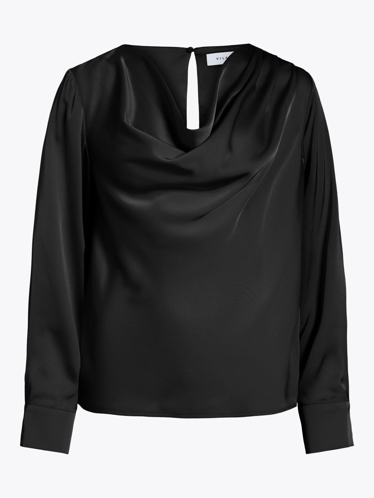 Vila Freja Waterfall Long Sleeve Top Black