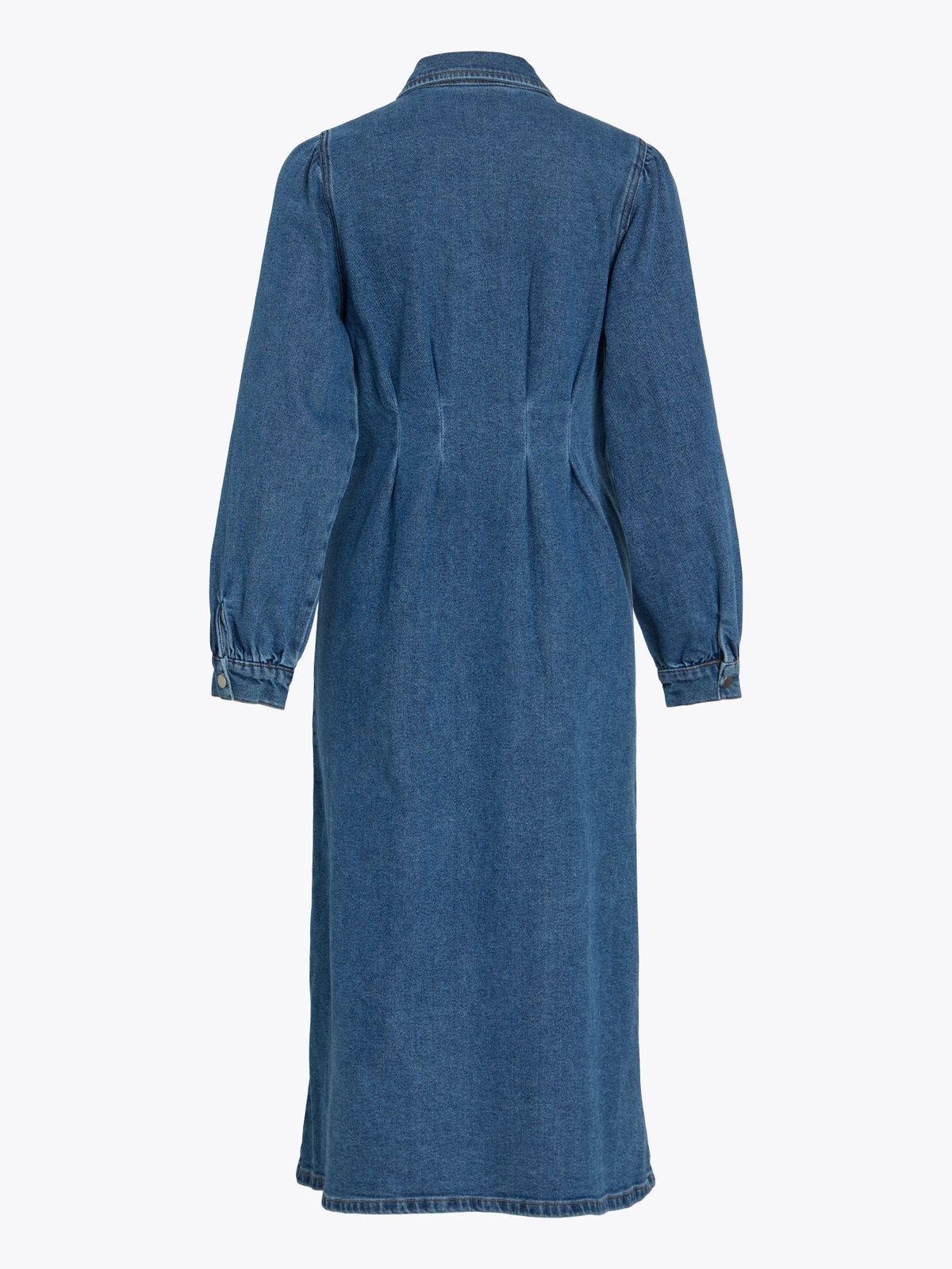 Vila Sol Long Sleeve Pleat Midi Denim Dress Medium Blue Denim