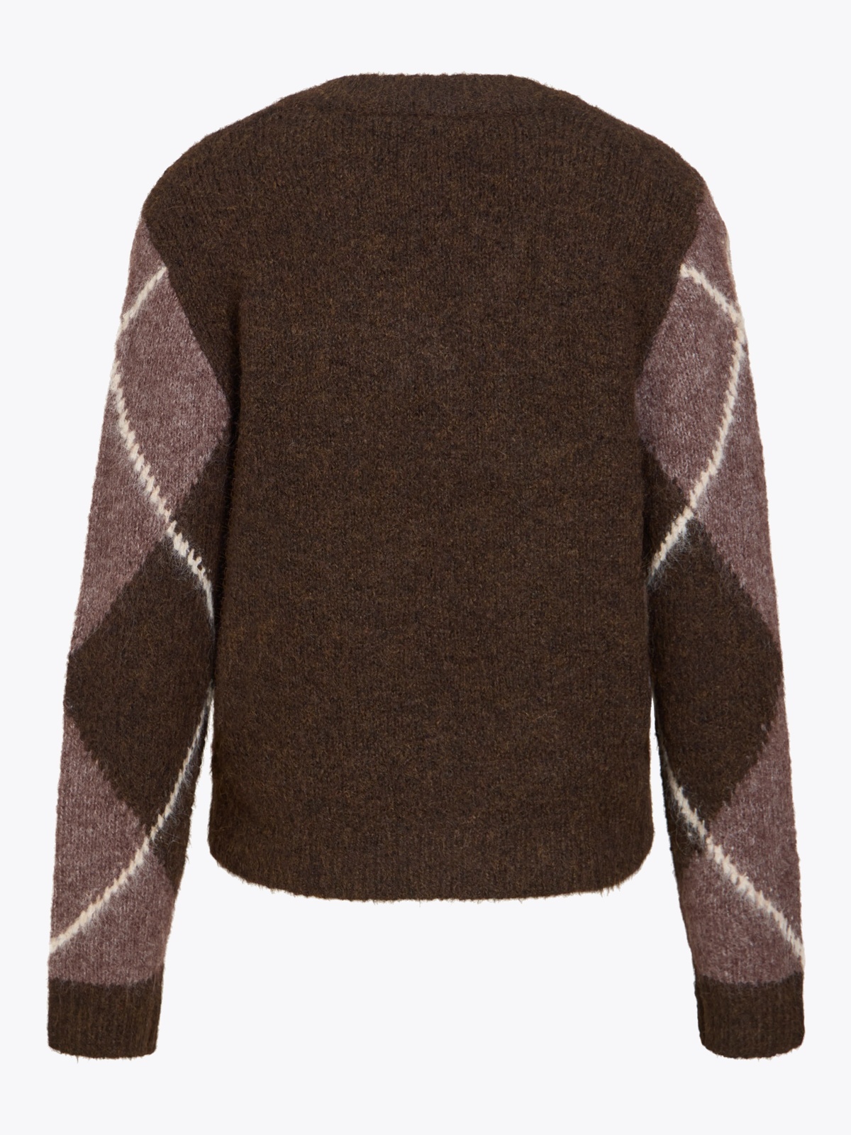Vila Tolise V-neck Long Sleeve Check Knit Top Coffee Bean DARK NATURAL MELANGE/BIRCH