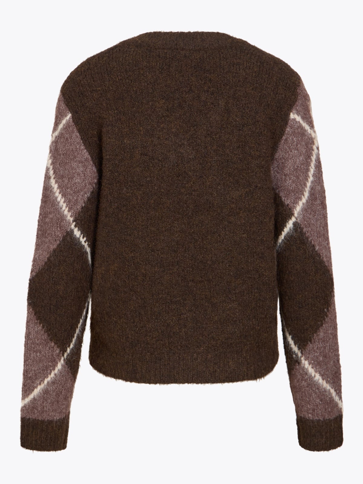 Vila Tolise V-neck Long Sleeve Check Knit Top Coffee Bean DARK NATURAL MELANGE/BIRCH