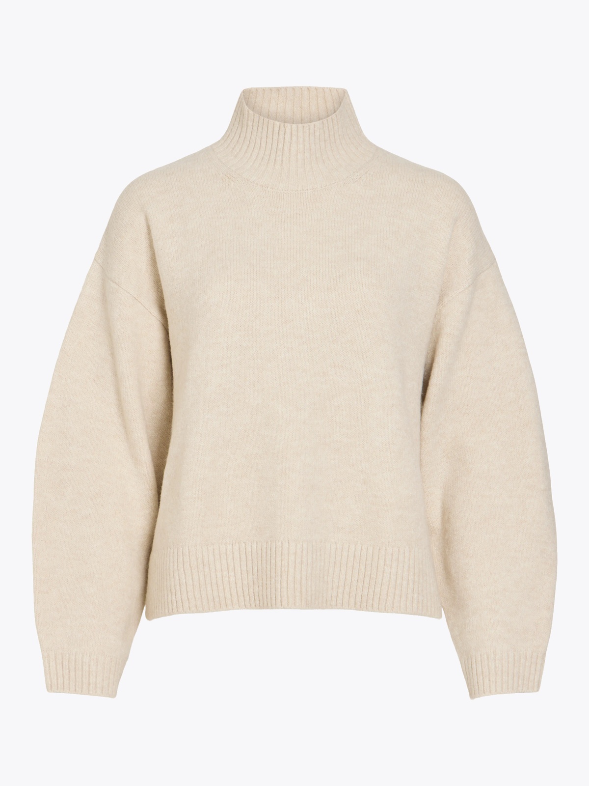Vila Sia Long Sleeve High Neck Knit Pullover Birch MELANGE