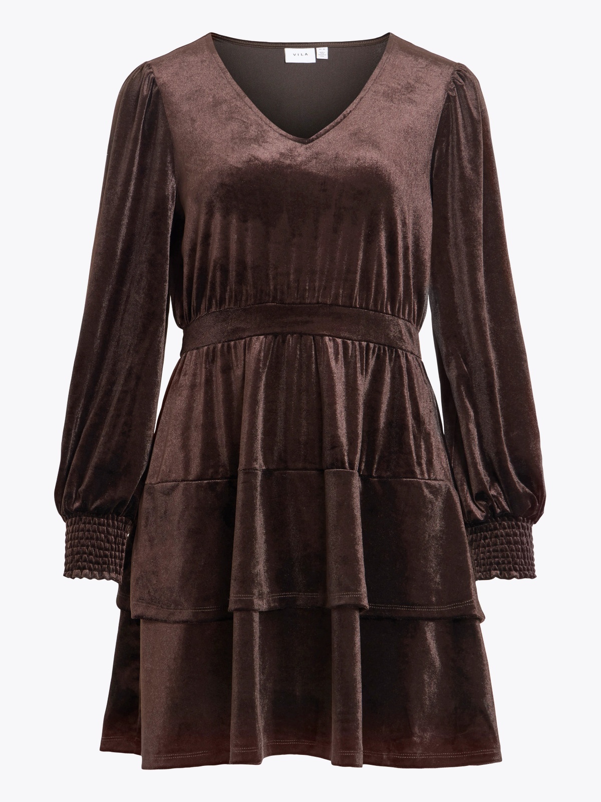 Vila Emily V-Neck Long Sleeve Short Dress Brun
