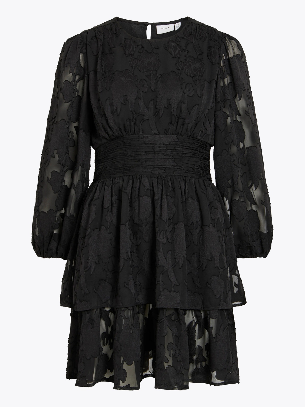 Vila Rinda Long Sleeve Short Dress Black Beauty DTM FLOWER