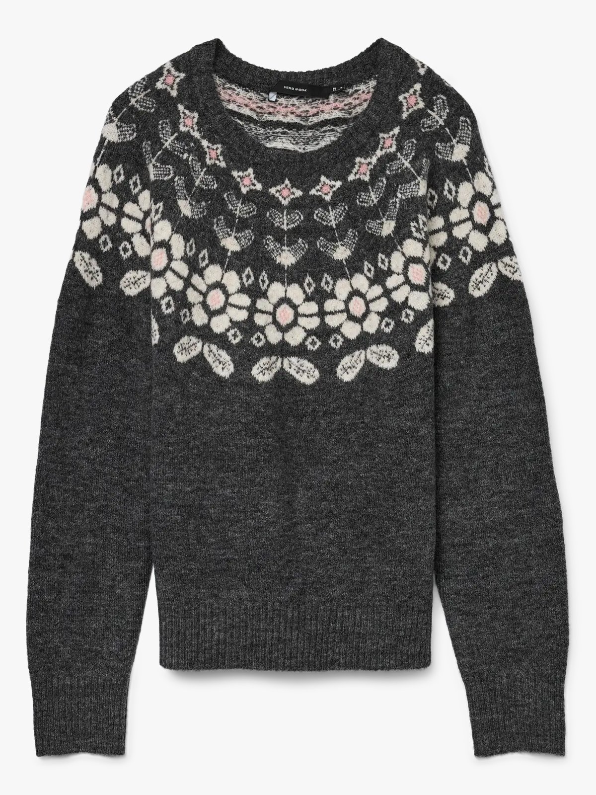 Vero Moda Simone Long Sleeve Nordic Pullover Dark Grey Melange W. Birch + Rose E/Flower
