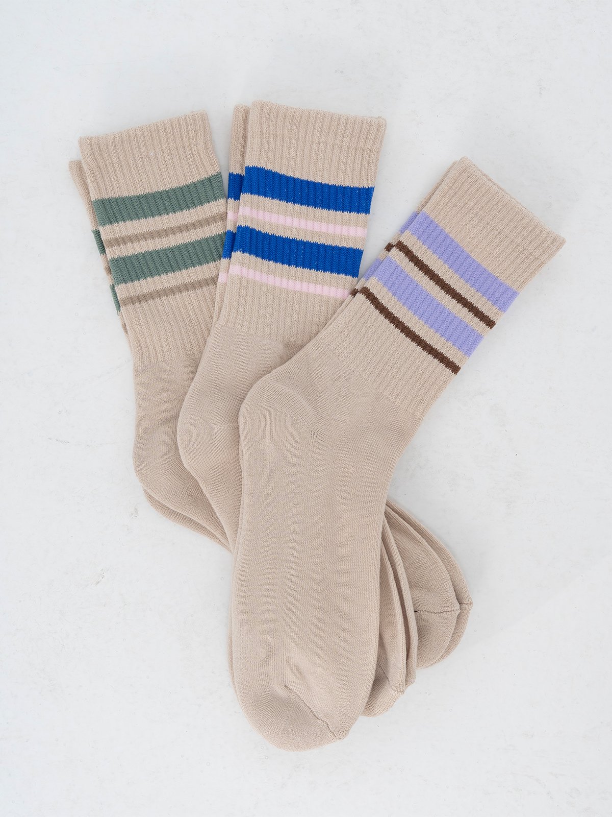 Vero Moda Mel Detail Socks 3-Pack Oatmeal 4stripes / Surf the web / Pink dogwood