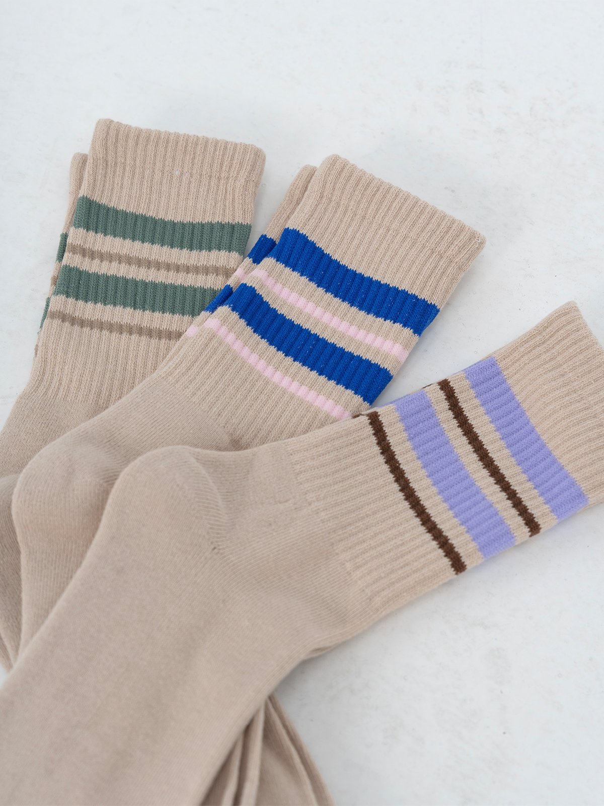 Vero Moda Mel Detail Socks 3-Pack Oatmeal 4stripes / Surf the web / Pink dogwood