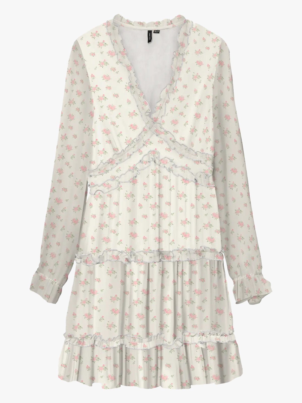 Vero Moda Smilla Long Sleeve Frill Short Dress Bright White Josefine