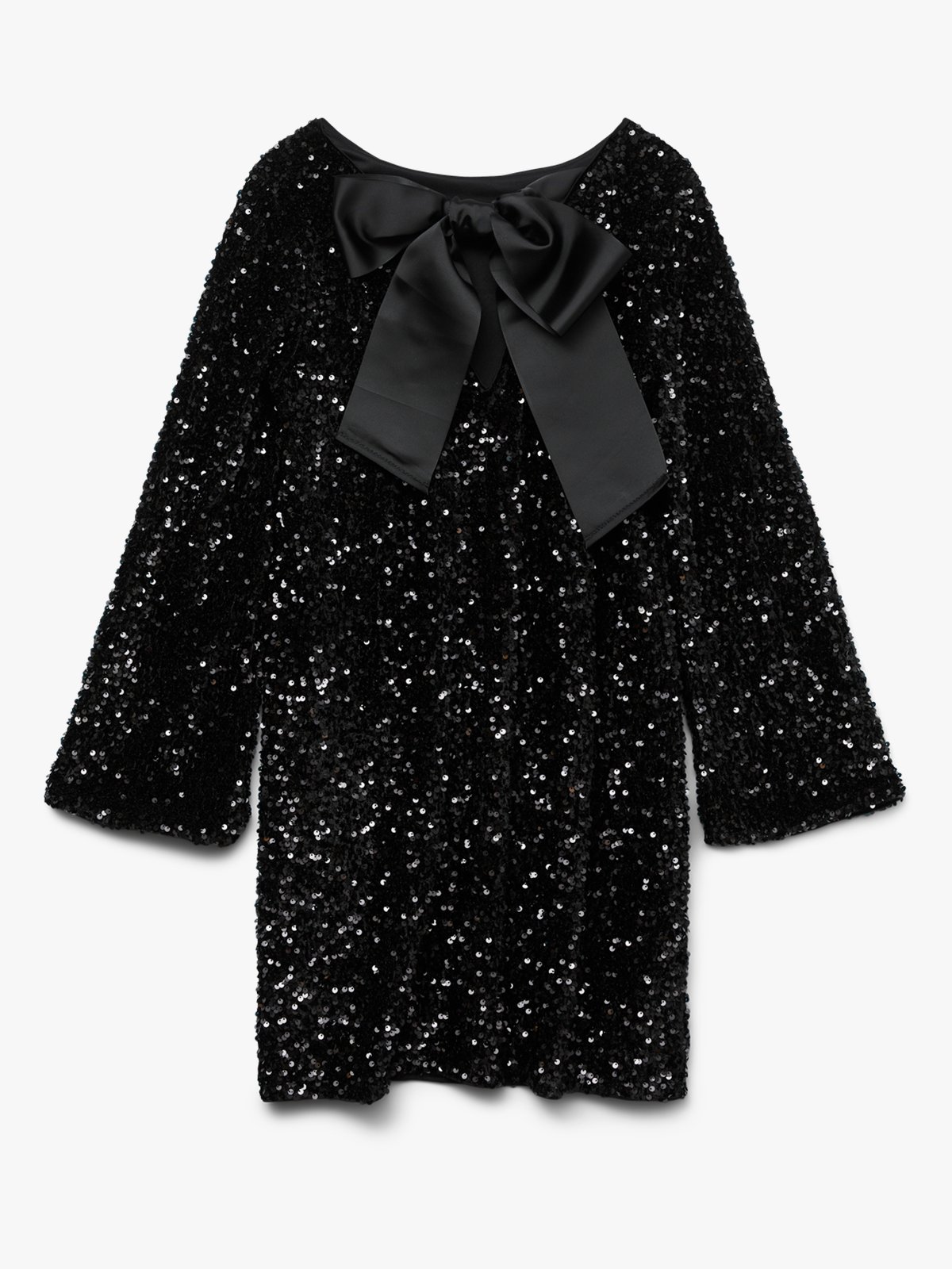 Vero Moda Etta Long Sleeve Boatneck Short Bow Dress Black Sequins