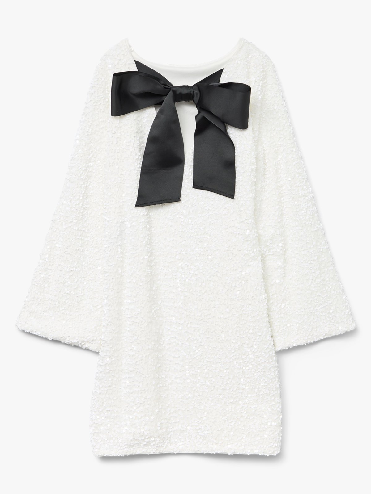 Vero Moda Etta Long Sleeve Boatneck Short Bow Dress Snow White Sequins