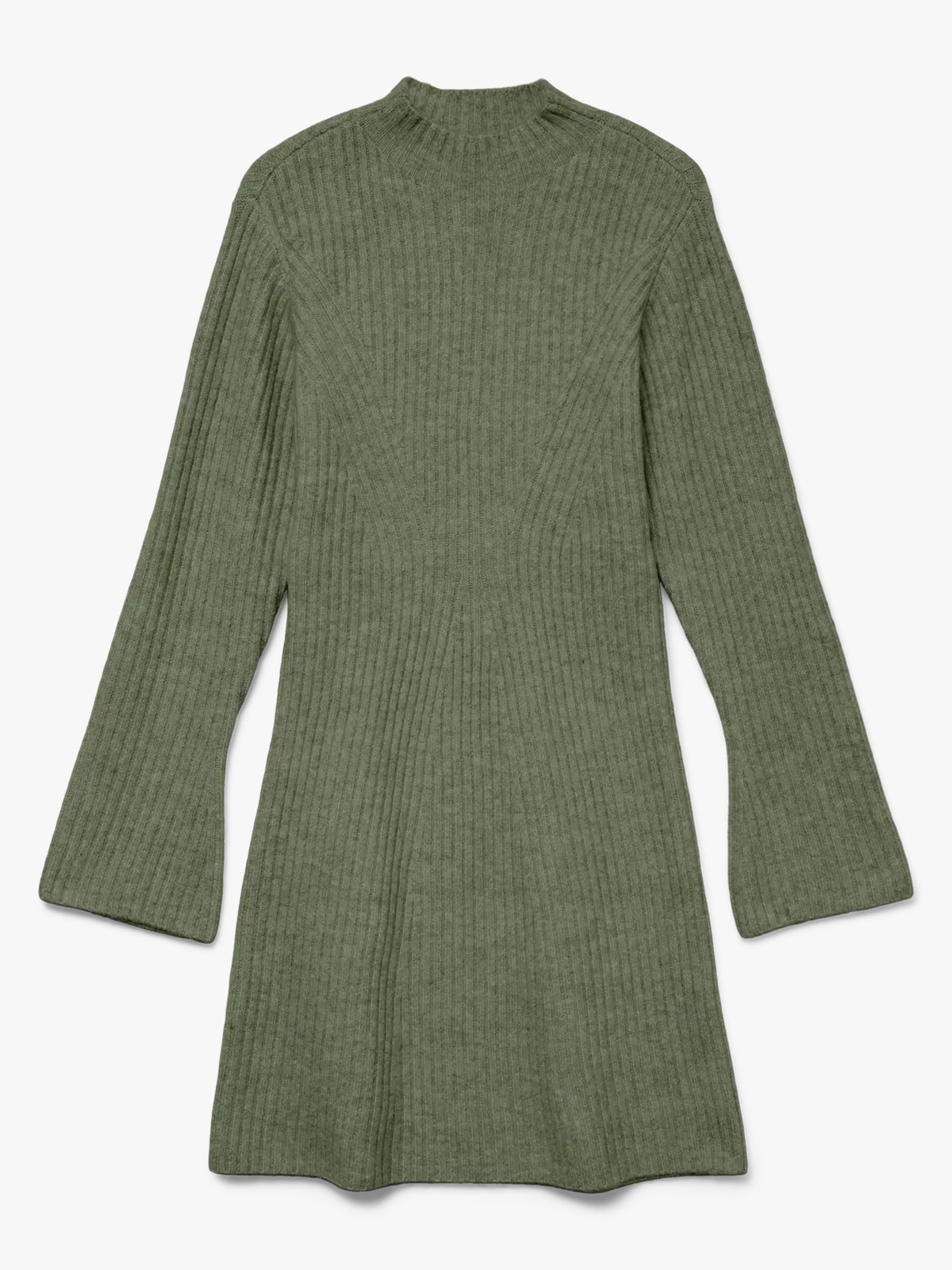 Vero Moda Lina Long Sleeve High Neck Short Knit Dress Olivine