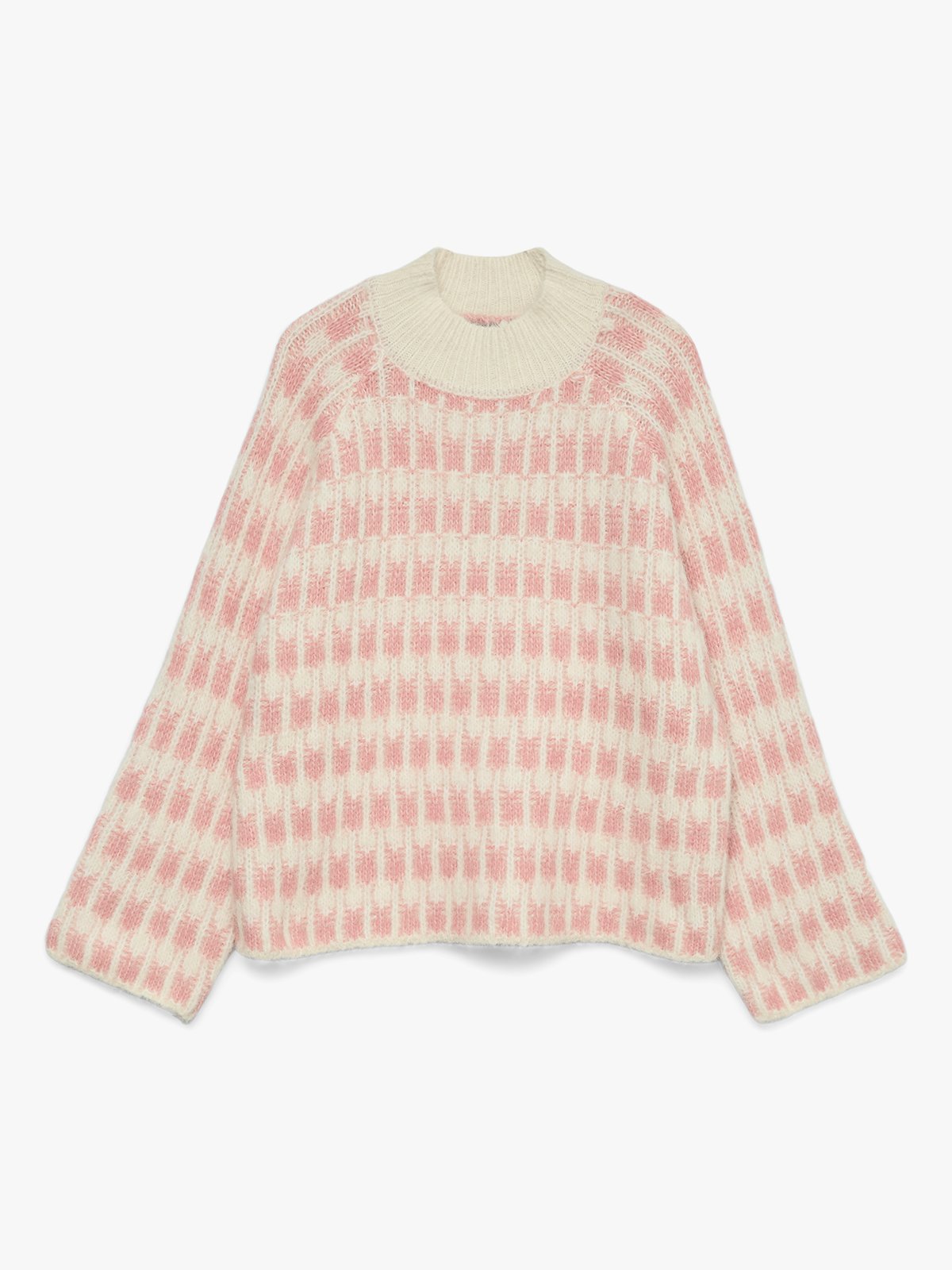 Vero Moda Lisa Long Sleeve Highneck Pullover Birch W. Rose Elegance Stitch