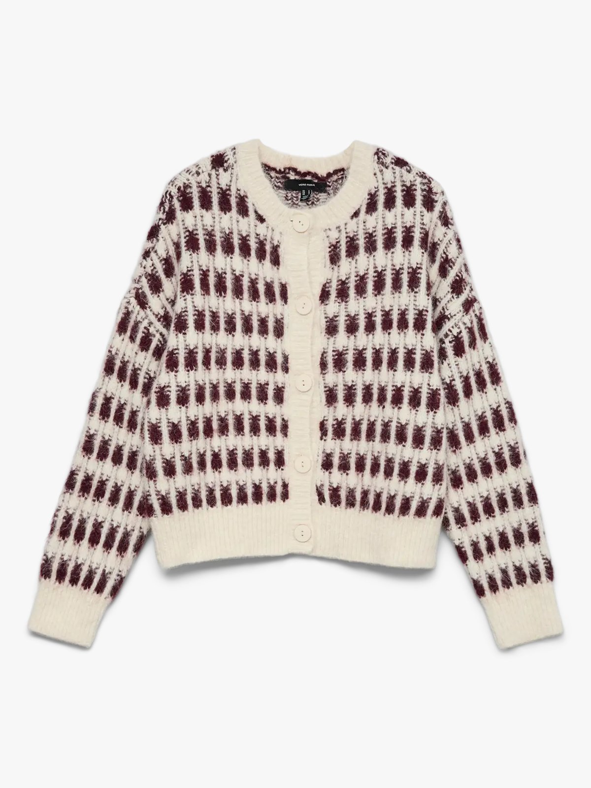 Vero Moda Lisa Long Sleeve O-Neck Cardigan Birch w. Winetasting