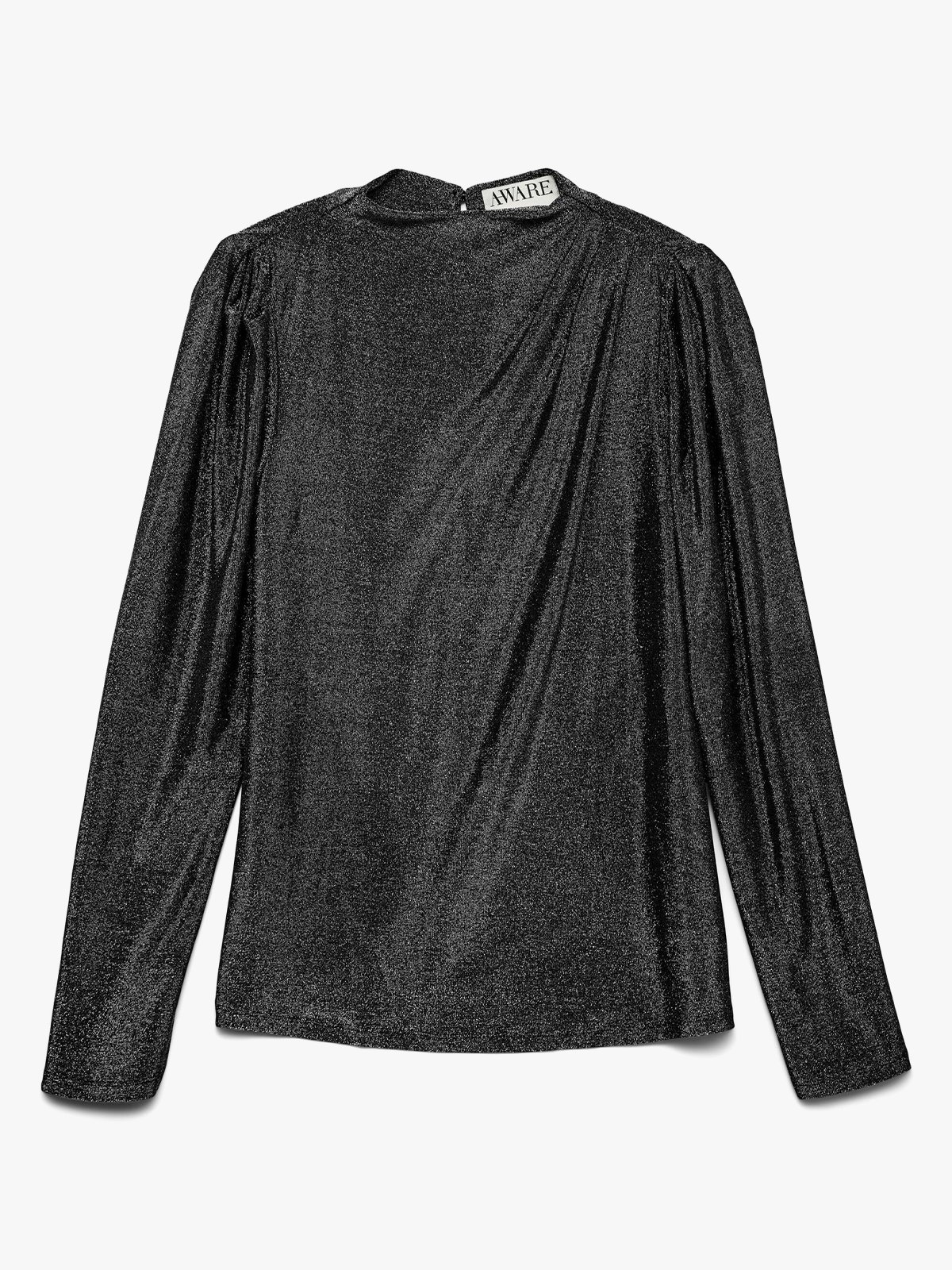 Vero Moda Aware Dynasty Long Sleeve High Neck Top Black SILVER LUREX