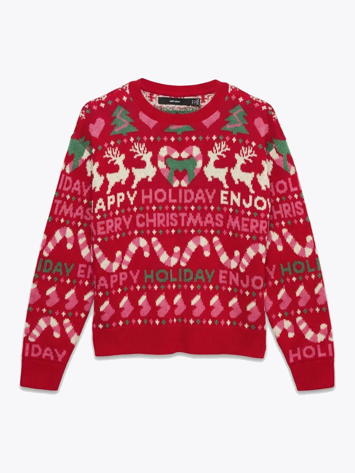 Vero Moda XMAS Holiday Long Sleeve Pullover Chinese Red W. BIRCH + HOT PINK + VERDANT GREEN