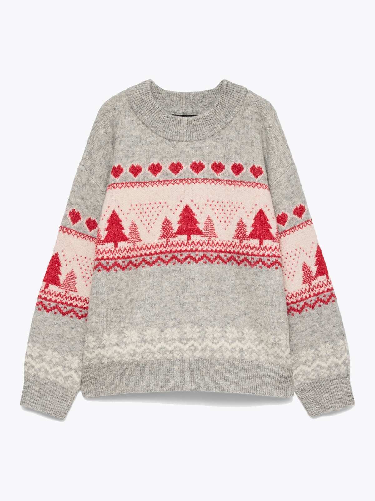 Vero Moda New Santa Nordic Long Sleeve Pullover XMAS Light Grey Melange W. BIRCH AND CHINESE RED