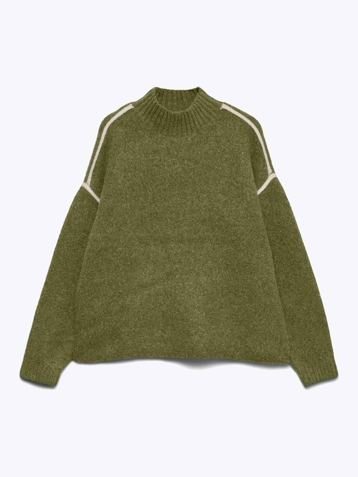 Vero Moda Boom Long Sleeve Highneck Piping Pullover Sphagnum MELANGE W. BIRCH CONTRAST